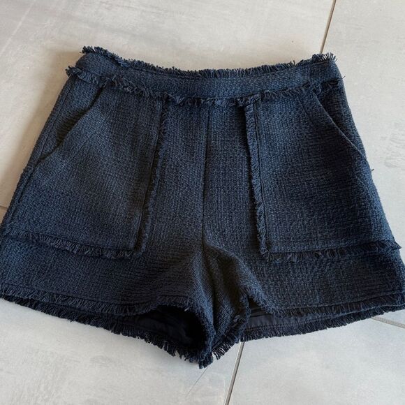 Cinq à Sept Allen Boxweave Shorts Navy Tweed Shorts with Fringe, 4 - Picture 7 of 8